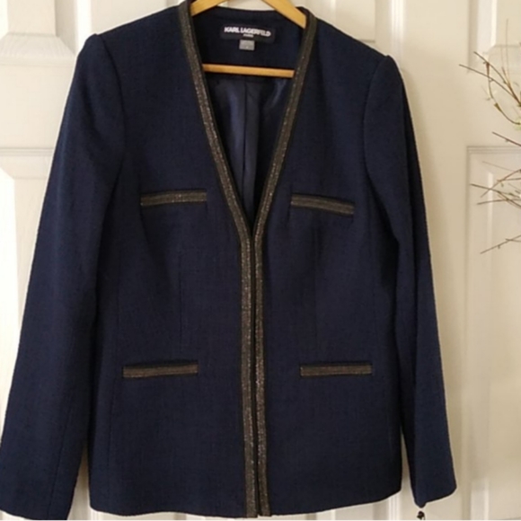 Karl Lagerfeld beautiful navy blue tweed dress - Picture 4 of 16